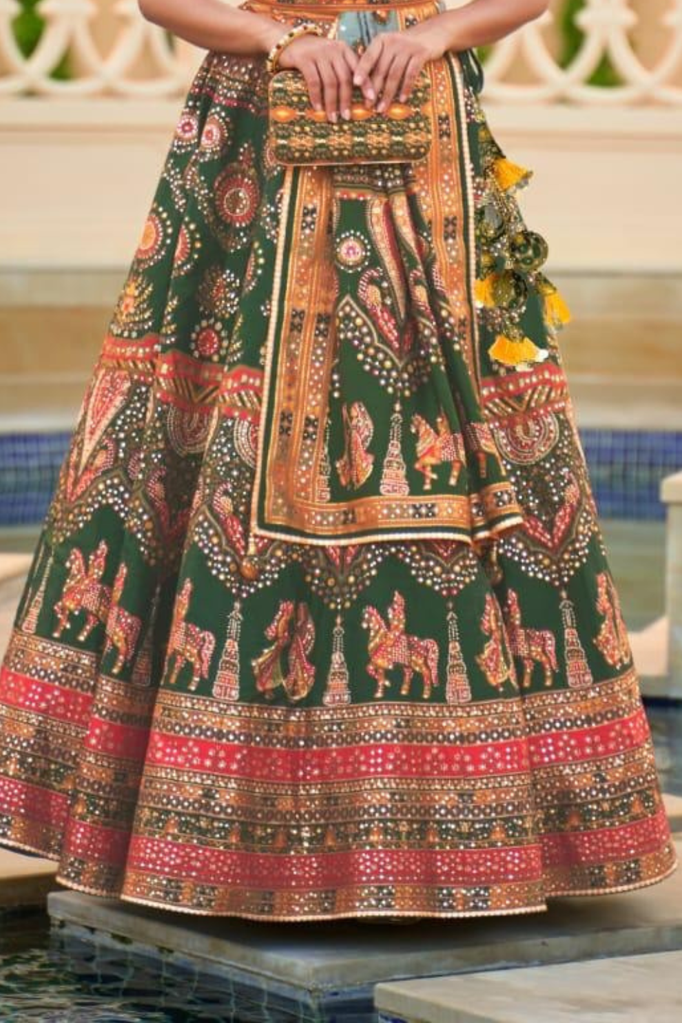 Emerald Elegance Silk Lehenga Choli with Intricate Embroidery - LaVante Fashion