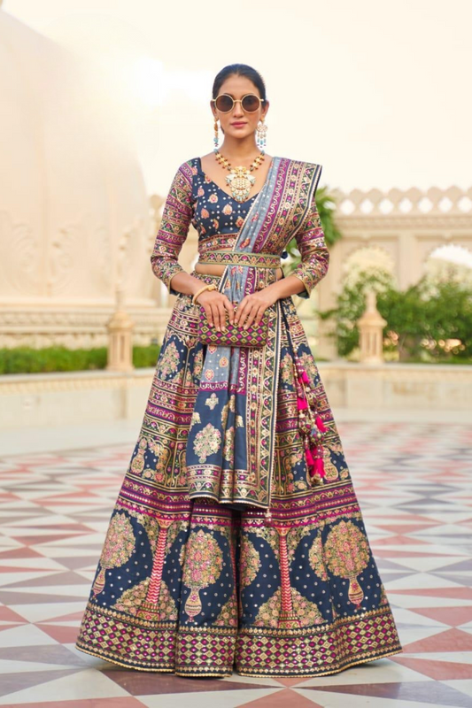 Royal Blue Rajwadi Patola Lehenga with Intricate Weaving - LaVante Fashion