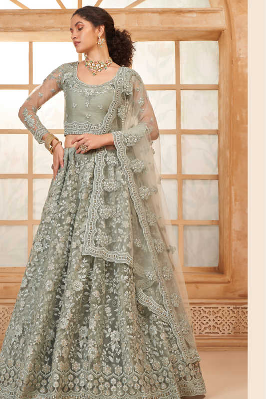 Sage Green Bridal Lehenga Choli For Weddings & Parties