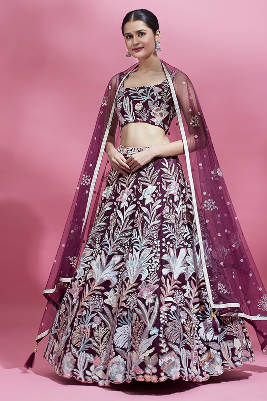 Multi-Sequins Work Net Lehenga for Party Wear
