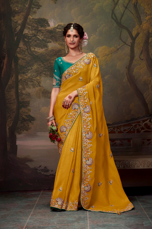 Heavy Embroidered Designer Silk Saree for Elegant Occasions