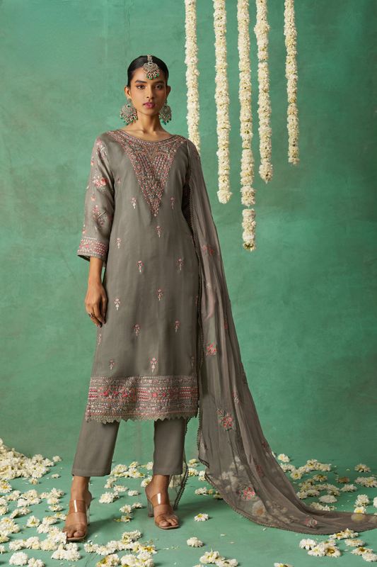 Graceful Multi-Thread Embroidered Pant Suit