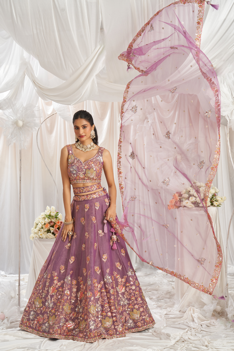 Designer Organza Embroidered Lehenga Choli with Glamorous Sequins
