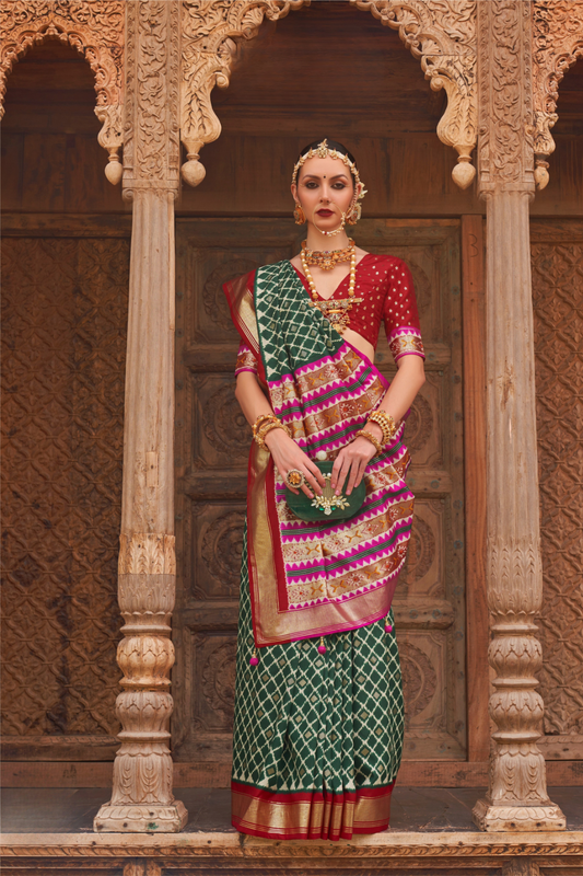 Banarasi Georgette Satin Saree with Artistic Print Detailing