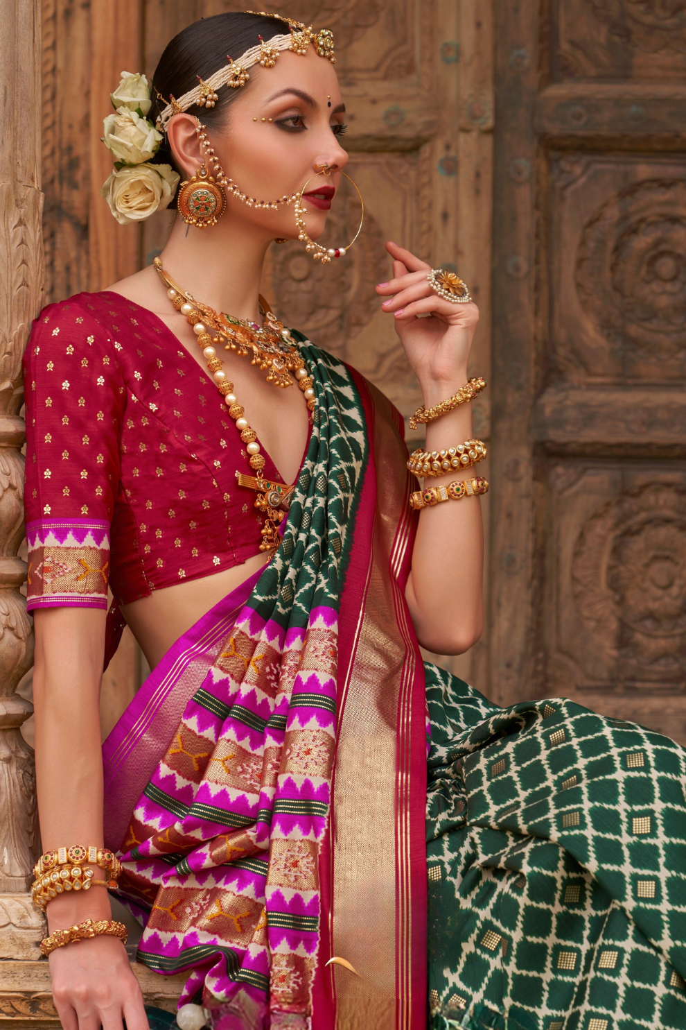 Banarasi Georgette Satin Saree with Artistic Print Detailing