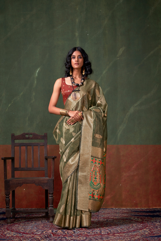Paithani Zari Tissue Saree with Traditional Handloom Weaving