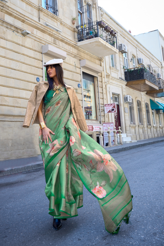 Satin Organza Saree with Elegant Weaving Touch