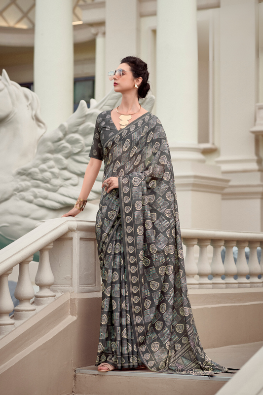 Elegant Whispers Pure Mal Mal Cotton Saree in Modern Digital Motifs - LaVante Fashion