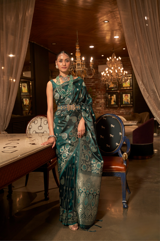 Pure Satin Saree with Elegant Handloom Weaving Design