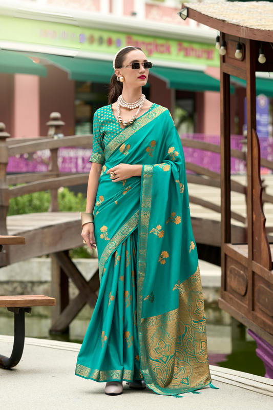 Royal Handwoven Satin Saree with Intricate Zari Detailing - LaVante Fashion