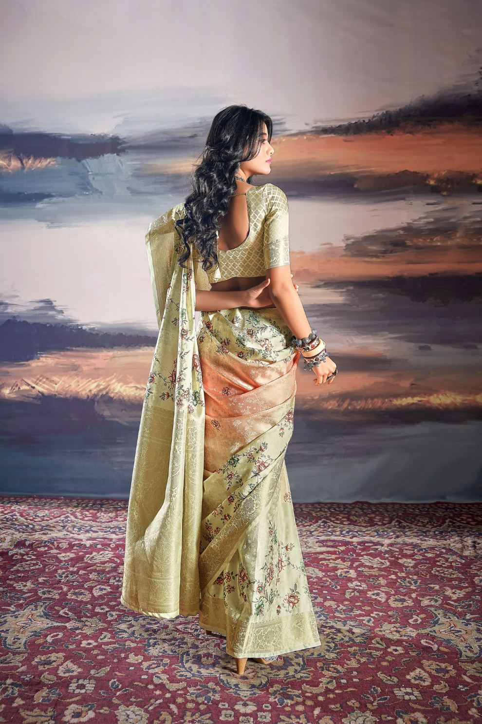 Elegant Pure Satin Fabric Featuring Self Weaving and Floral Digital Printt