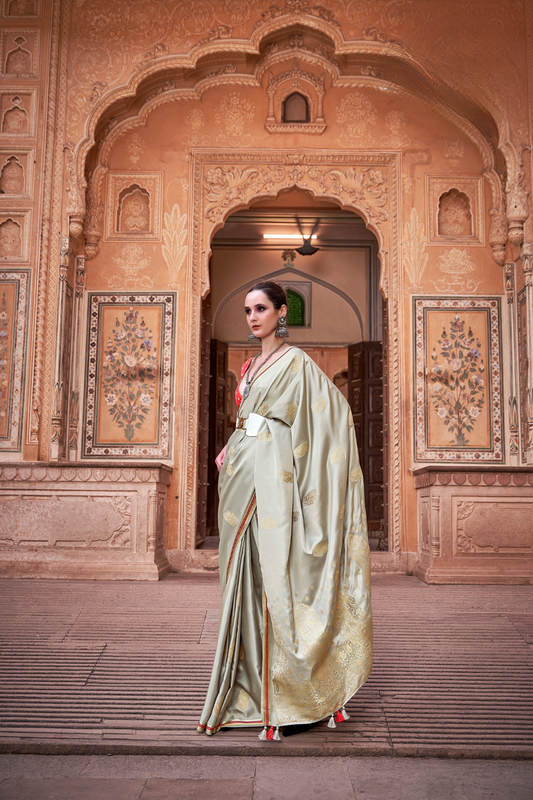 Luxurious Satin Fabric Adorned with Traditional Zari Work - LaVante Fashion