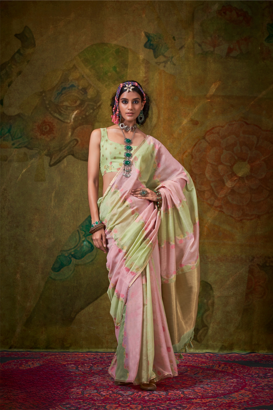 Pure Spun Rangkaat Weaving Saree with Heavy Pallu & Tassels