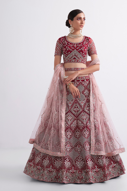 Bridal Red Net Lehenga Choli With Intricate Embroidery