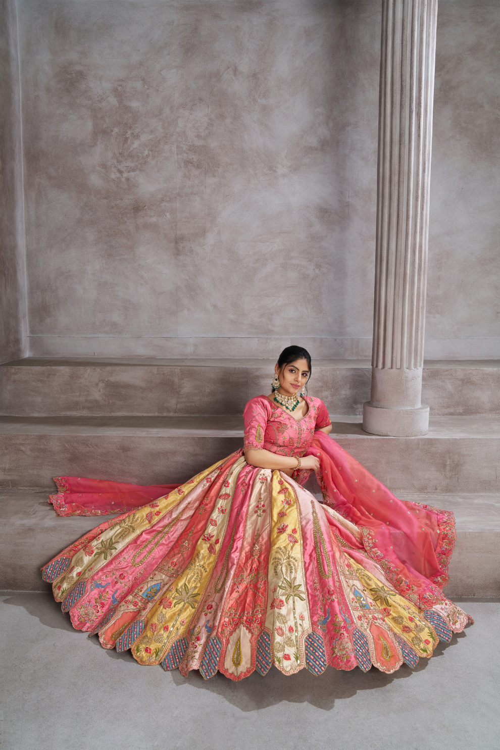 Elegant Pink Wedding Lehenga with Intricate Embroidery and Paisley Work