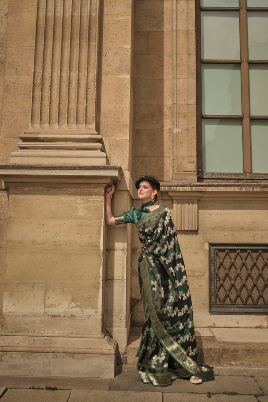 Banarasi Woven Satin Silk Blend Saree with Tassel Accents