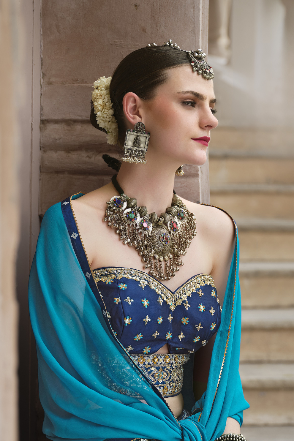 Graceful Cutdana Work Silk Lehenga Choli in Light & Navy Blue - LaVante Fashion