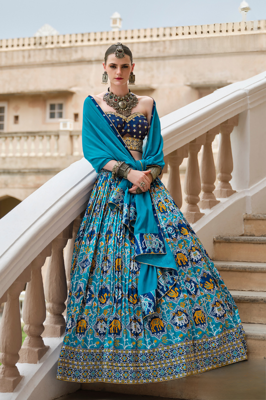 Graceful Cutdana Work Silk Lehenga Choli in Light & Navy Blue - LaVante Fashion