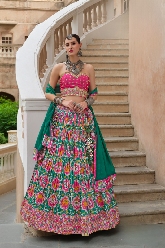 Elegant Green Silk Lehenga Choli with Foil & Paisley Print - LaVante Fashion
