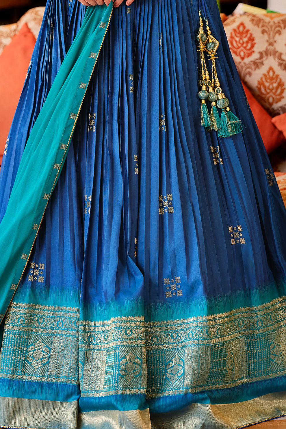 Blue Silk Foil Print Readymade Lehenga Choli for Ceremonial Wear - LaVante Fashion