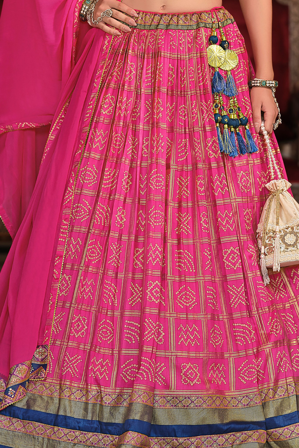 Pink Silk Foil Print Readymade Lehenga Choli for Ceremonial Wear - LaVante Fashion