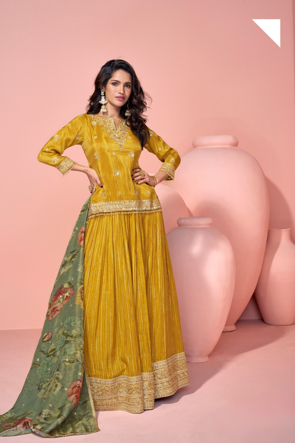 Draped in Sunshine A Designer Yellow Viscose Suit of Pure Elegance