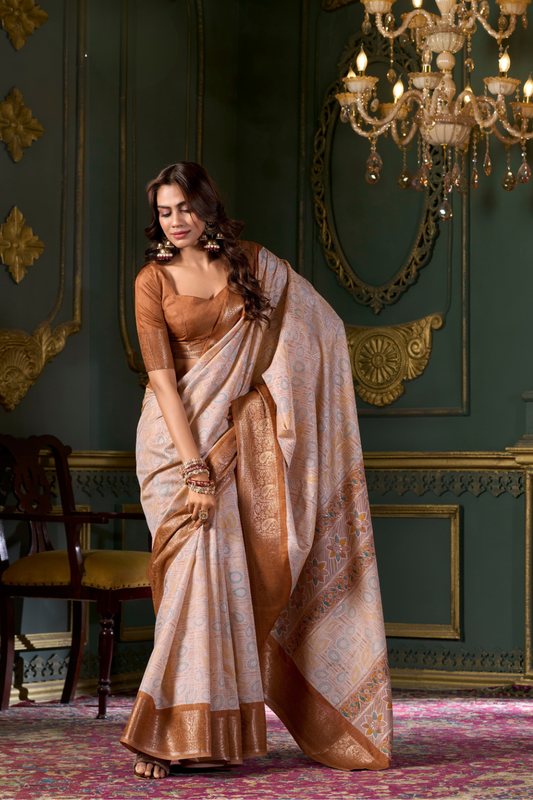 Soft Dola Silk Saree with Foil Print and Dusty Tone Matching - LaVante Fashion
