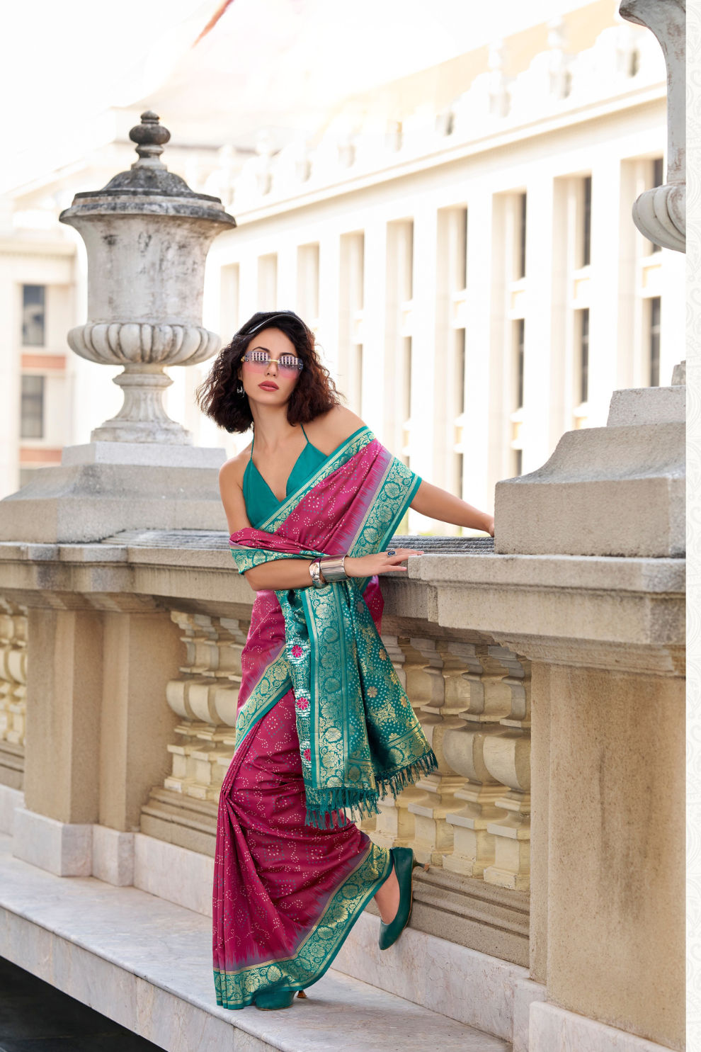 Soft Silk Saree with Ikkat Bandhani Fusion Design - LaVante Fashion