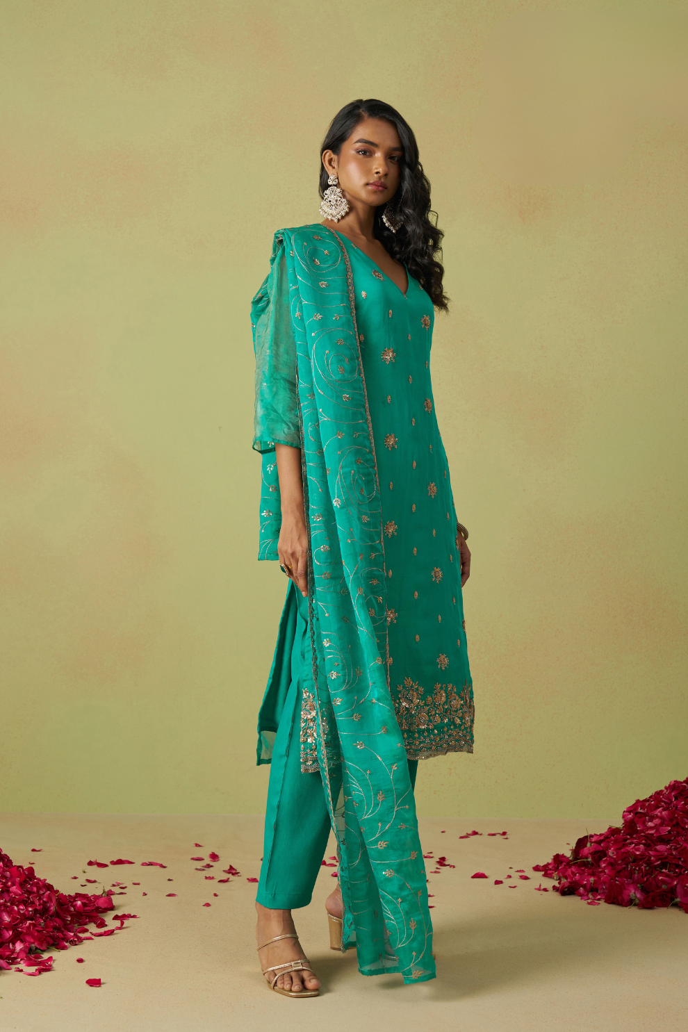 Traditional Sky Blue Organza Kurta Set With Embroidery Work