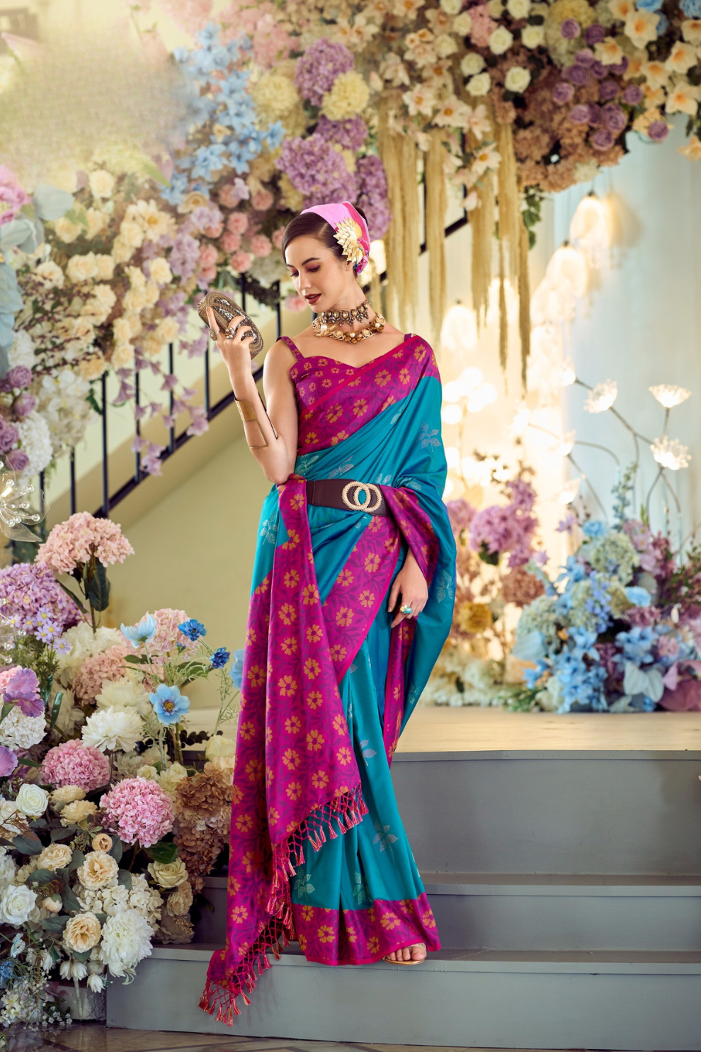 Soft Silk Saree with Traditional Ikkat Border - LaVante Fashion