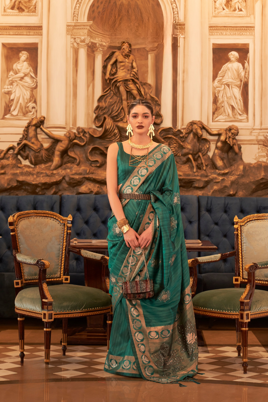 Woven Tussar Silk Saree with Elegant Sequins Work