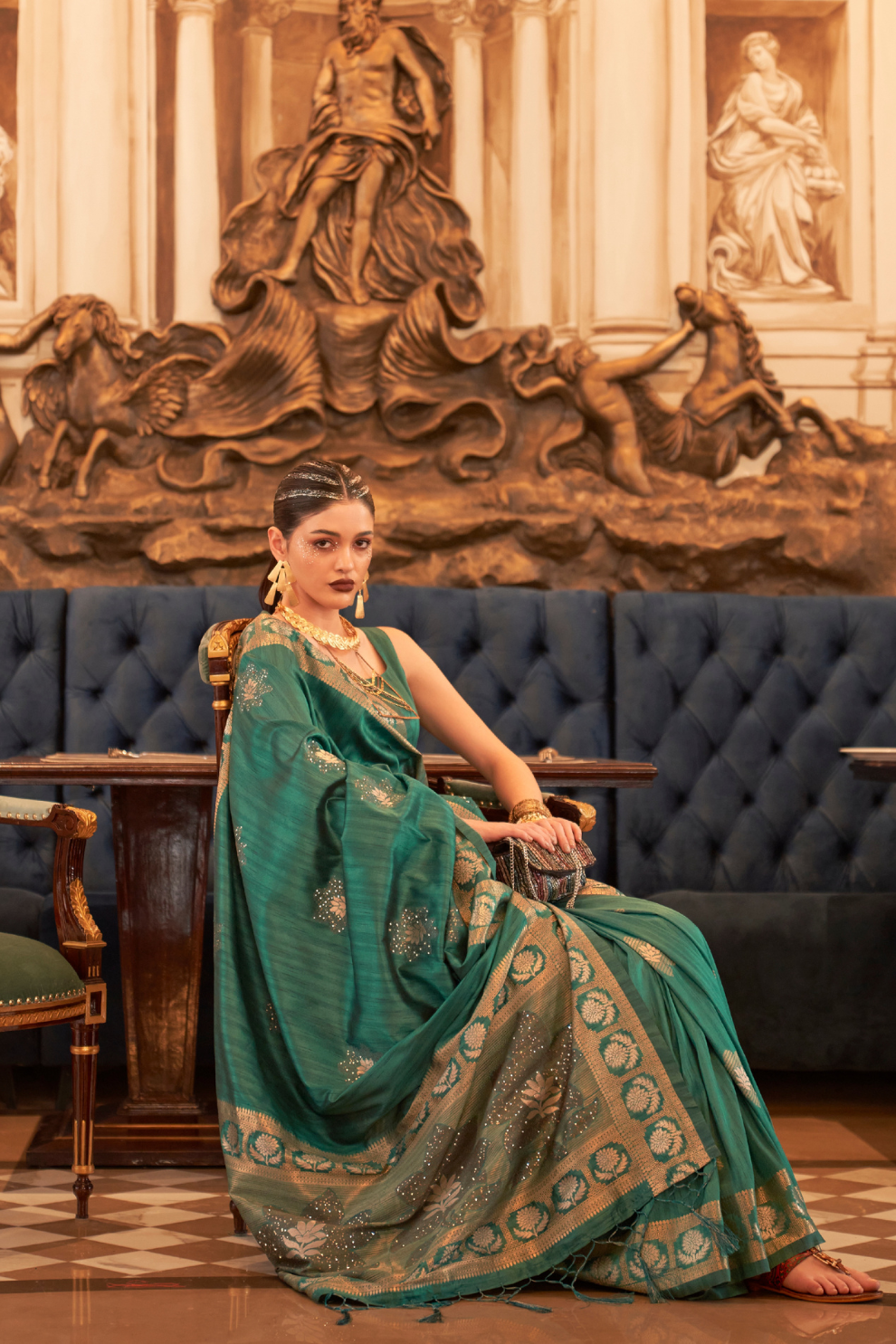 Woven Tussar Silk Saree with Elegant Sequins Work