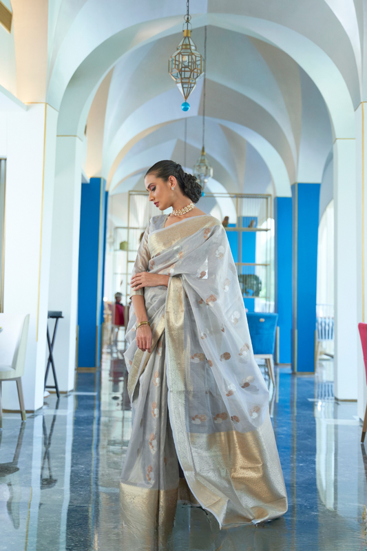 Tissue Finish Silk Saree with Blouse for Special Events