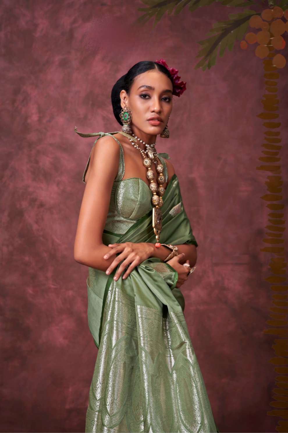 Tone-to-Tone Satin Handloom Saree with Banarasi Zari and Heavy Pallu