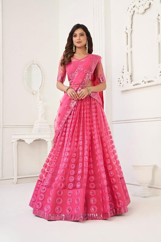 Glamorous Party Wear Lehenga in Butterfly Net with Embroidery Work