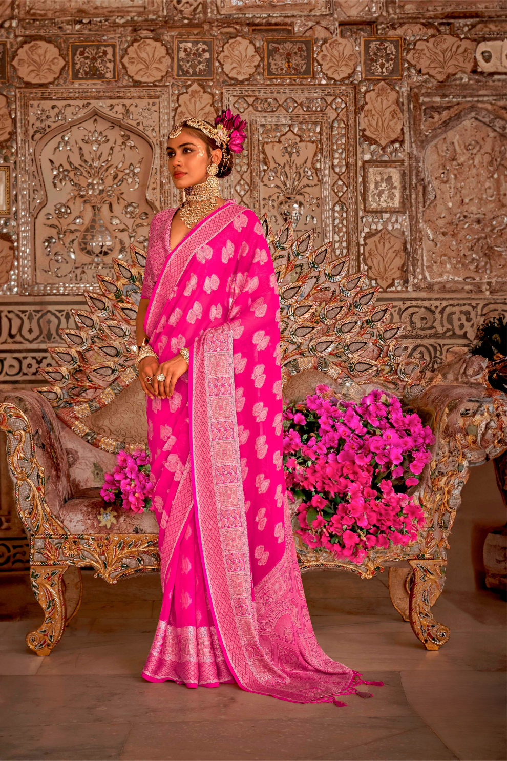 TWP Georgette Saree with Weaving Buta, Border & Pallu, - LaVante Fashion