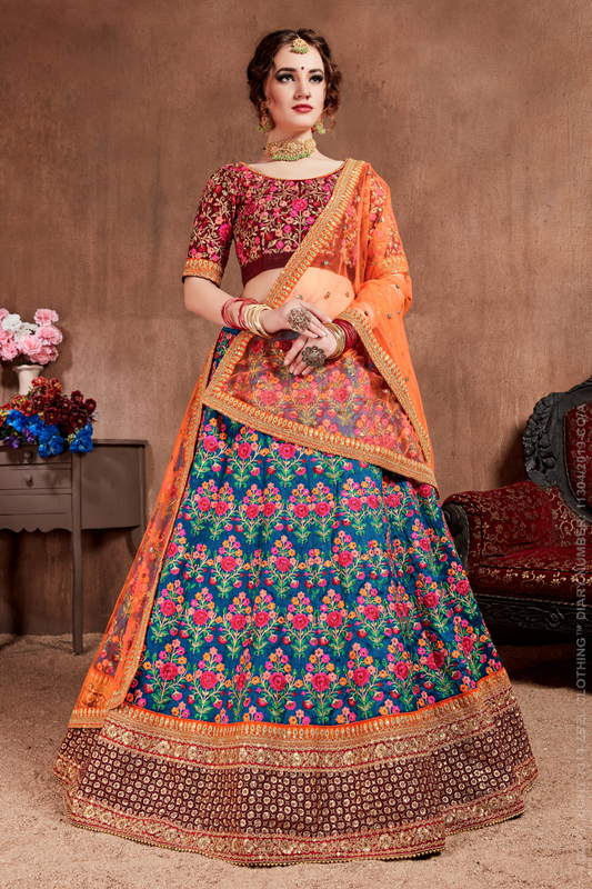 Luxurious Embroidered Mulberry Silk Bridal Lehenga Choli with Dupatta