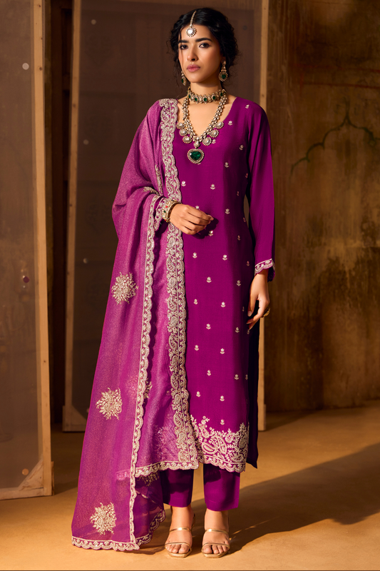 Bamberg Silk Salwar Suit with Elegant Eid Embroidery Design