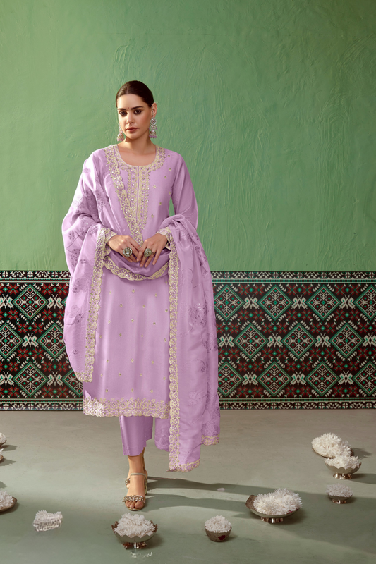 Pure Bamber Silk Embroidered Salwar Suit for Festive Elegance