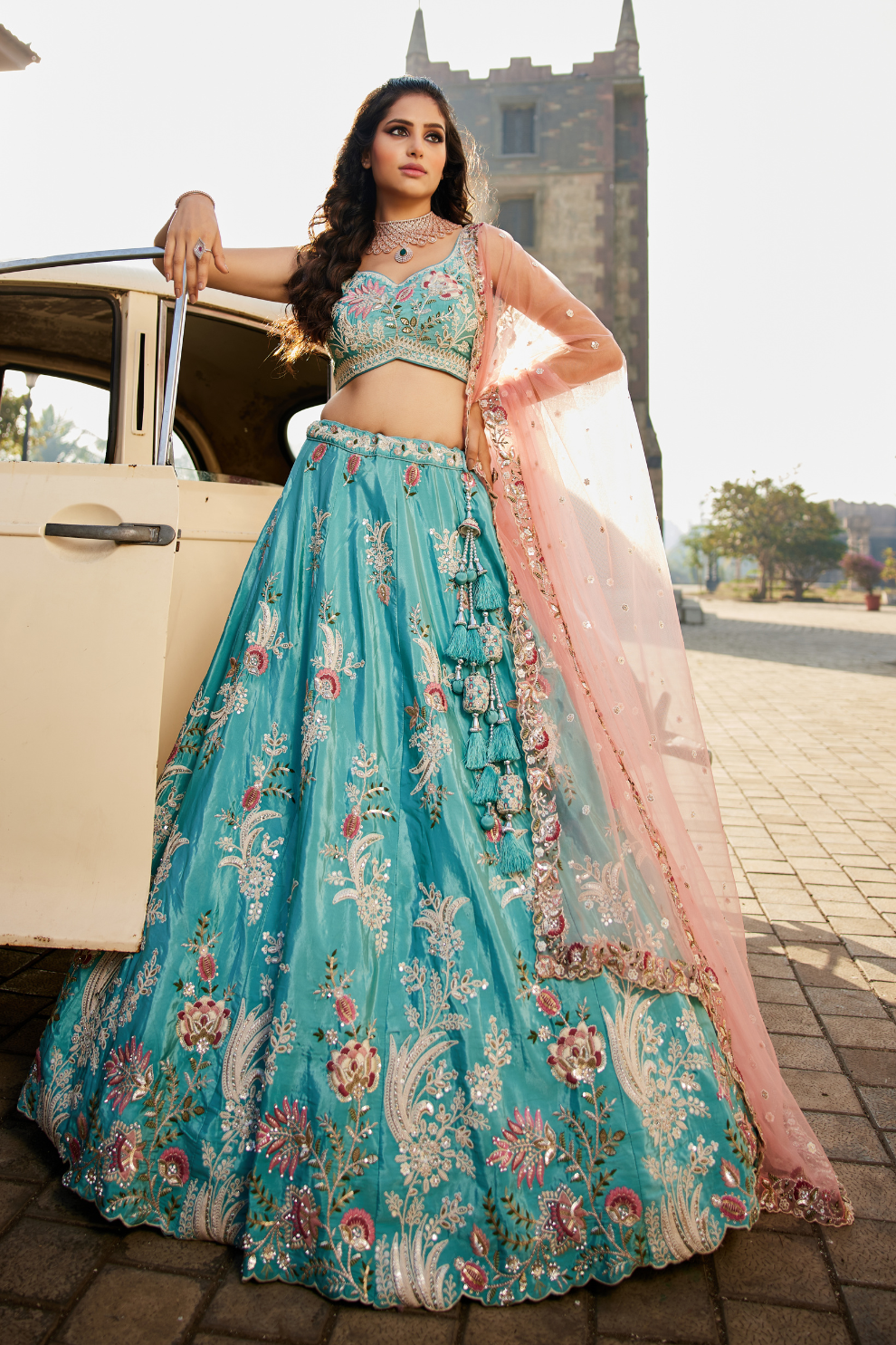 Satin Silk Lehenga Choli & Dupatta with Sequins Embroidery