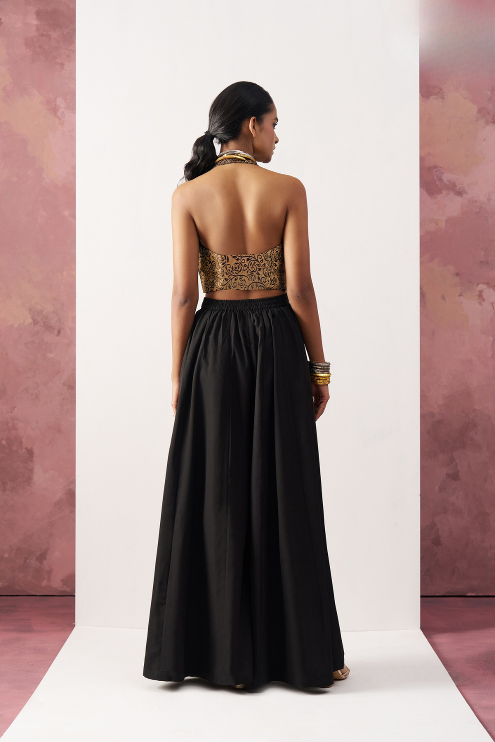 Sophisticated Black Jacquard Palazzo for Evening Parties