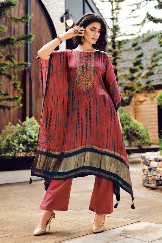 Elegant Shibori Pattern Viscose Kaftan with Pants