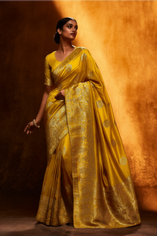 Viscose Silk Haldi Function Saree with Satin Silk Blouse