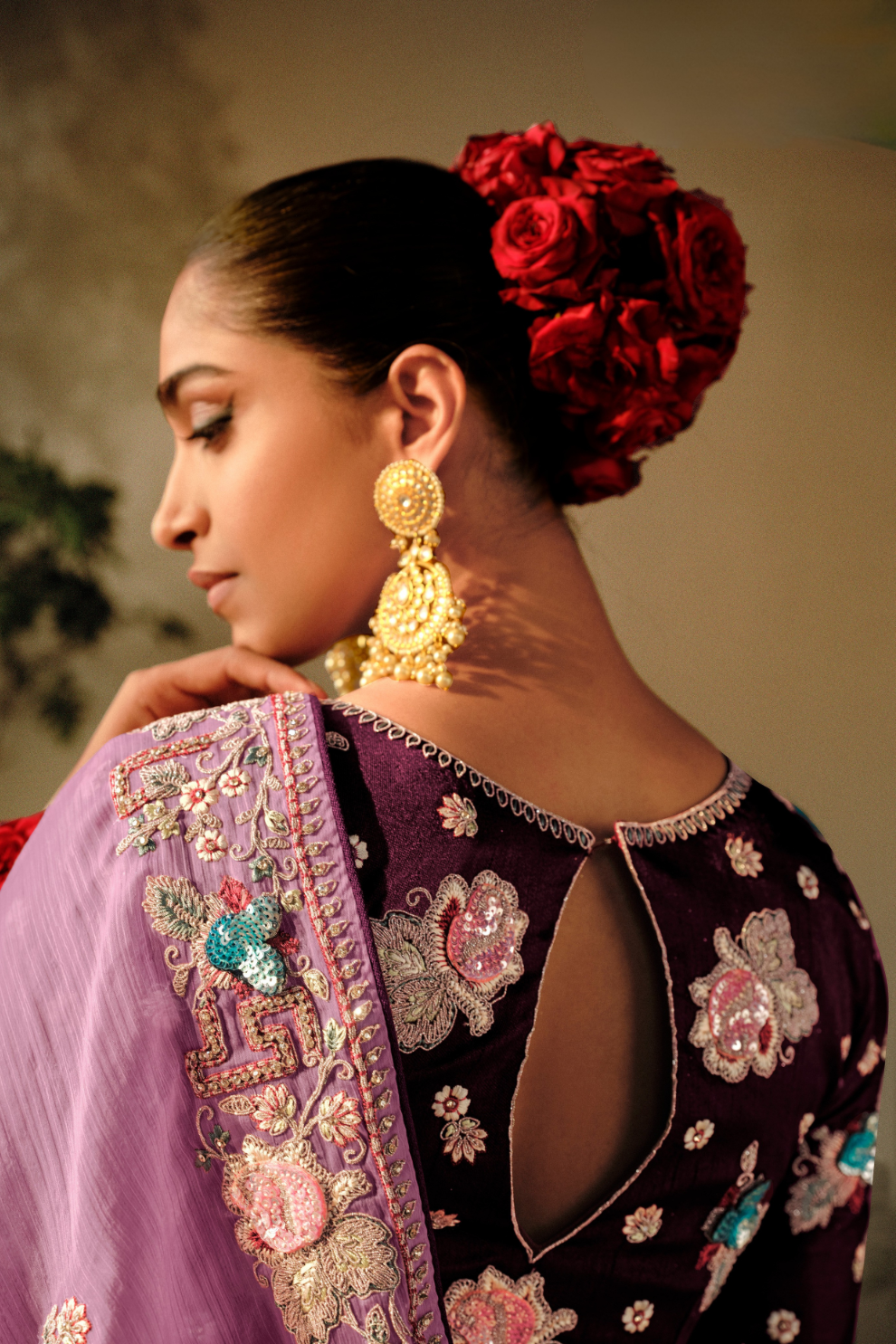 Puce Embroidery Banarasi Dola Silk Designer Saree for Occasions