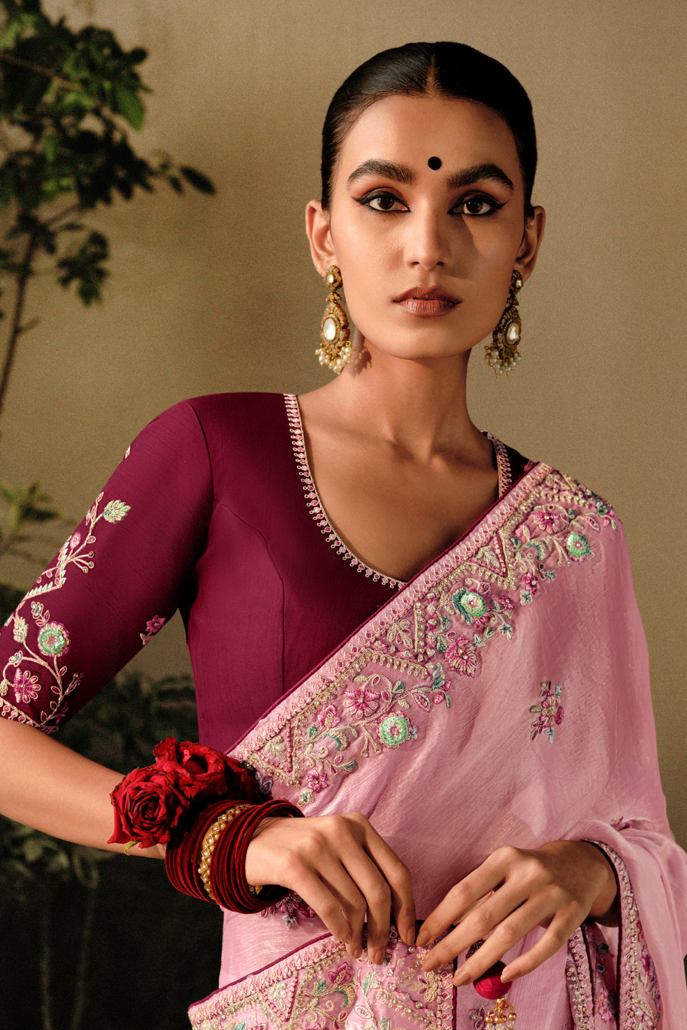 Classic Embroidered Silk Wedding Saree with Matching Blouse Piece