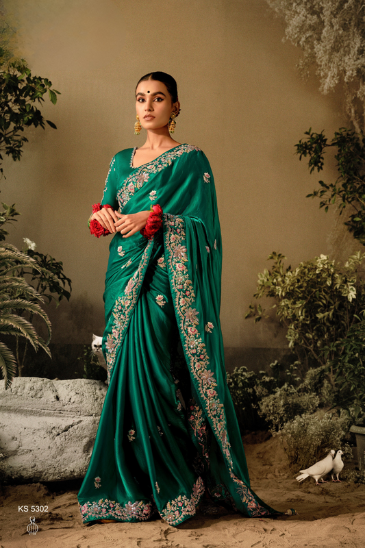 Wedding Wear Saree in Pure Fancy Fabric with Heavy Embroidery
