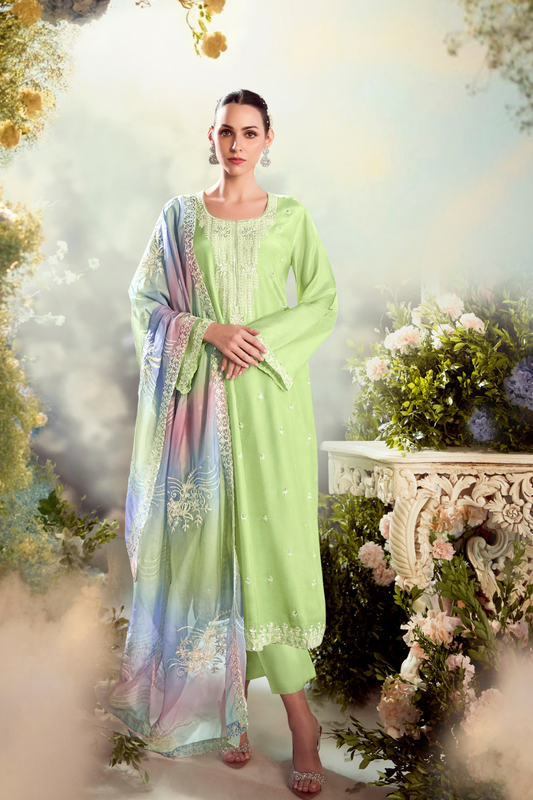 Silk Lilac Party Wear Straight Salwar Suit with Embroidery Work
