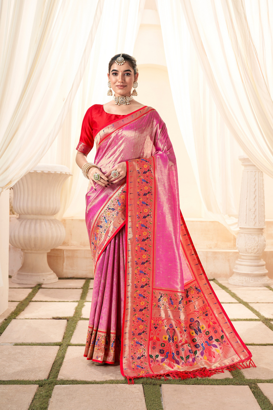 Heritage Paithani Tissue Silk with Traditional Zari Weaving - LaVante Fashion