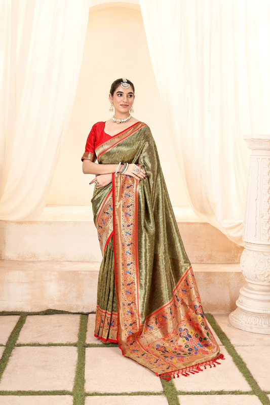 Heritage Paithani Tissue Silk with Traditional Zari Weaving - LaVante Fashion