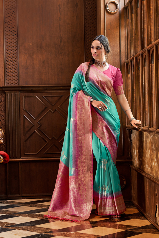 Pure Weaving Silk with Zari Woven Butta & Contrast - LaVante Fashion